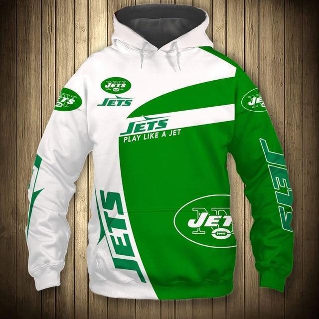 New York Jets White Hood 3D Pullover Hoodie