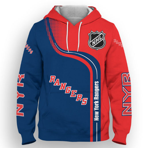 New York Rangers Half Color 3D Printed Pullover Hoodie