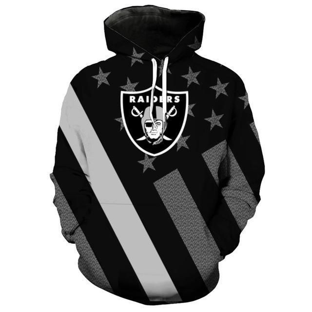Oakland Raiders Black With Multi Star 3D Pullover Hoodie