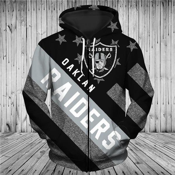 Oakland Raiders Black With Multi Star 3D Zipper Hoodie Jacket