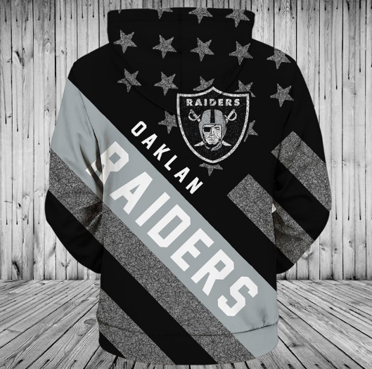 Oakland Raiders Black With Multi Star 3D Zipper Hoodie Jacket - Image 2