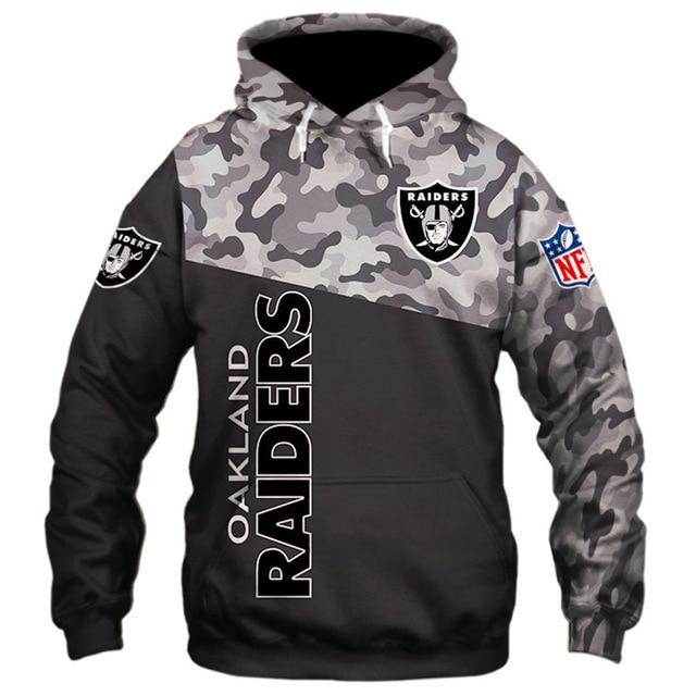 Oakland Raiders Half Camo 3D Pullover Hoodie