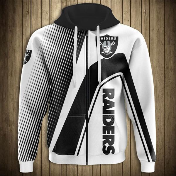 Oakland Raiders Hooded Matching Stripe 3D Zipper Hoodie Jacket
