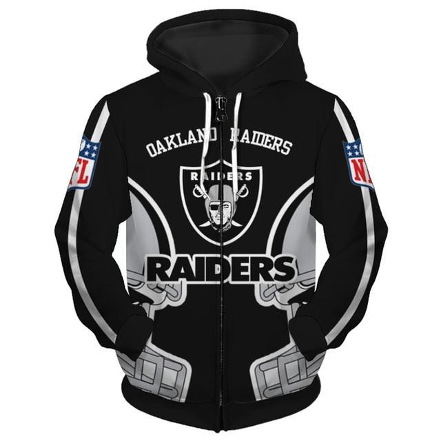 Oakland Raiders Solid Color 3D Zipper Hoodie Jacket