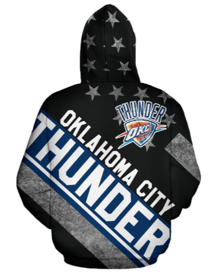 Oklahoma City Thunder Stripe With Stars 3D Printed Pullover Hoodie - Image 2