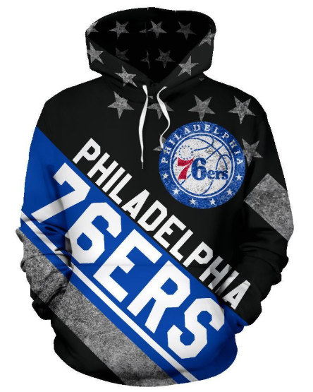Philadelphia 76ers Stripe With Stars 3D Printed Pullover Hoodie
