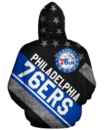 Philadelphia 76ers Stripe With Stars 3D Printed Pullover Hoodie - Image 2