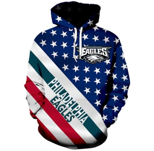 Philadelphia Eagles American Flag 3D Printed Pullover Hoodie