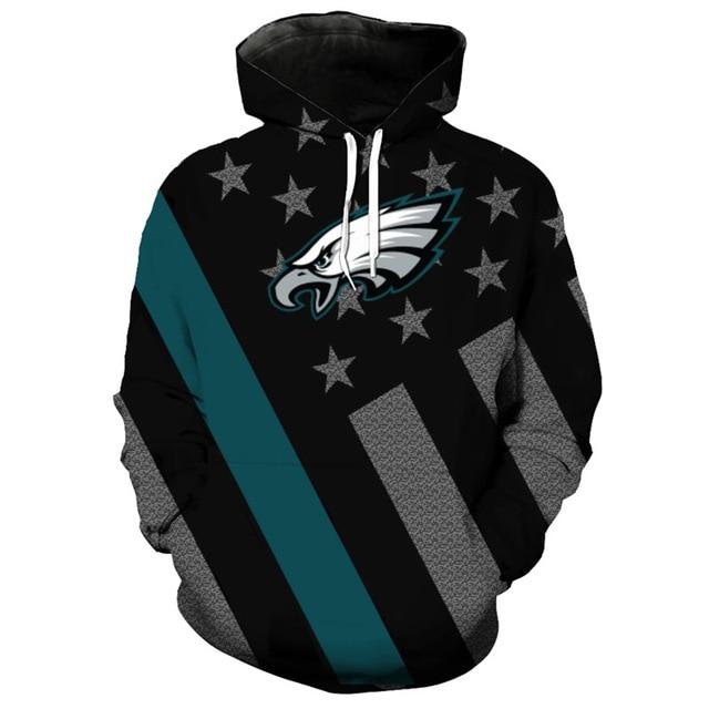 Philadelphia Eagles Black With Multi Star 3D Pullover Hoodie