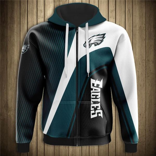 Philadelphia Eagles Hooded Matching Stripe 3D Zipper Hoodie Jacket