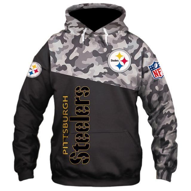 Pittsburgh Steelers Half Camo 3D Pullover Hoodie