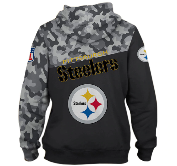 Pittsburgh Steelers Half Camo 3D Pullover Hoodie - Image 2