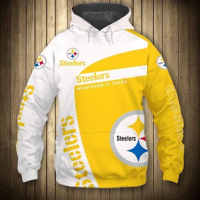 Pittsburgh Steelers White Hood 3D Pullover Hoodie