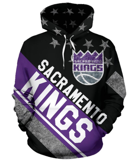 Sacramento Kings Stripe With Stars 3D Printed Pullover Hoodie
