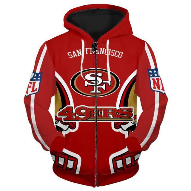 San Francisco 49ers Solid Color 3D Zipper Hoodie Jacket