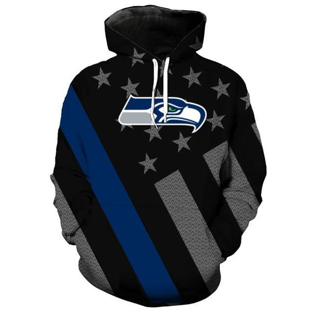 Seattle Seahawks Black With Multi Star 3D Pullover Hoodie