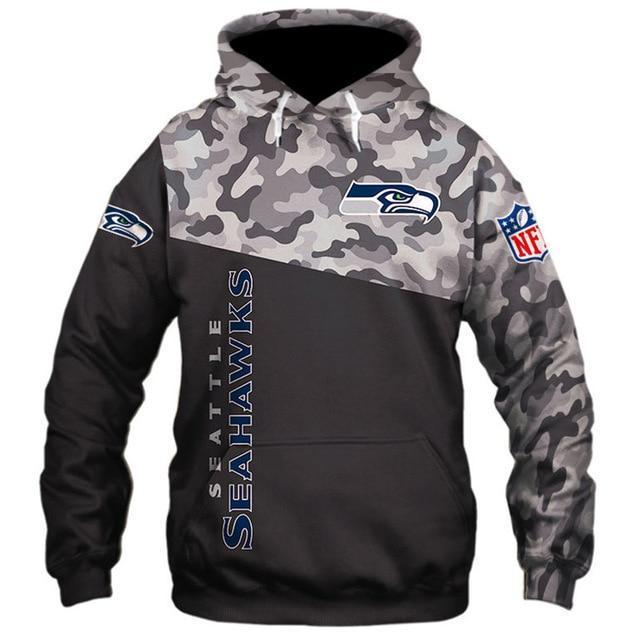 Seattle Seahawks Half Camo 3D Pullover Hoodie