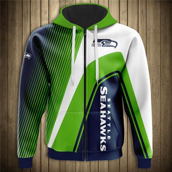 Seattle Seahawks Hooded Matching Stripe 3D Zipper Hoodie Jacket