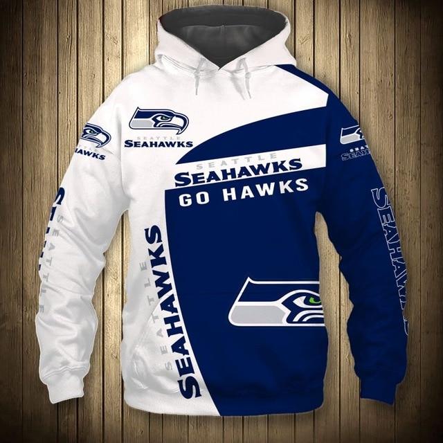 Seattle Seahawks White Hood 3D Pullover Hoodie