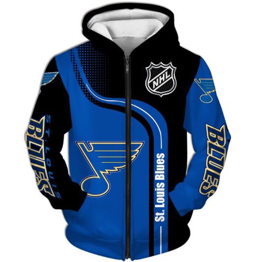 St. Louis Blues Half Color 3D Printed Zipper Hoodie Jacket