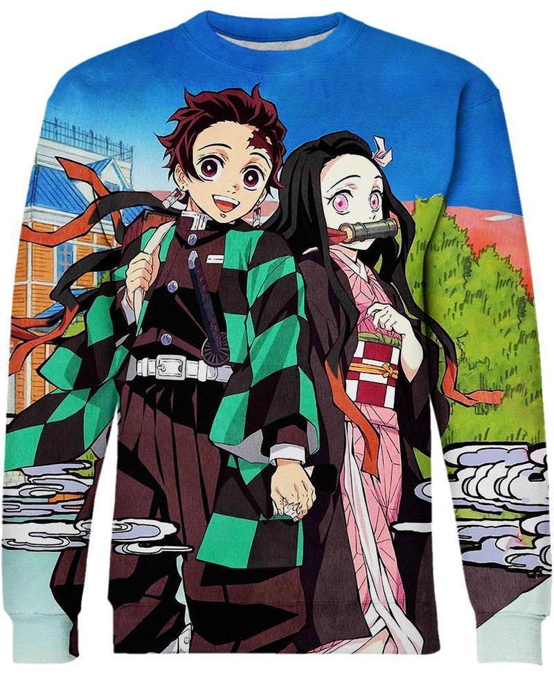 Tanjiro x Nezuko - Demon Slayer - Kimetsu No Yaiba 3D Crewneck Sweatshirt V1