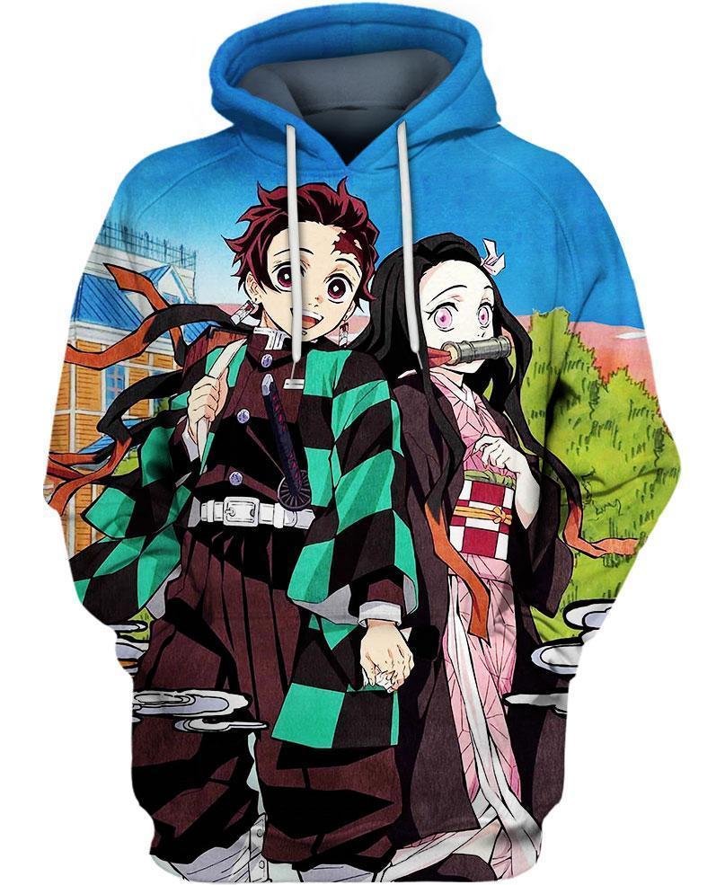 Tanjiro x Nezuko - Demon Slayer - Kimetsu No Yaiba 3D Pullover Hoodie V3