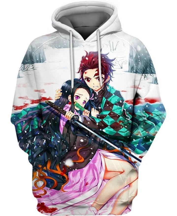Tanjiro x Nezuko - Demon Slayer - Kimetsu No Yaiba 3D Pullover Hoodie V5
