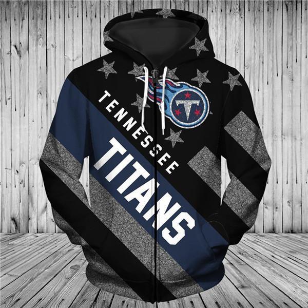 Tennessee Titans Black With Multi Star 3D Zipper Hoodie Jacket