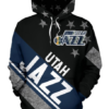 Utah Jazz Stripe With Stars 3D Printed Pullover Hoodie