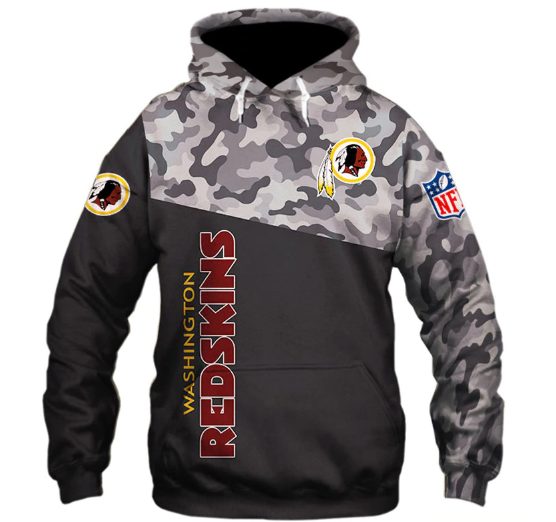 Washington Redskins Half Camo 3D Pullover Hoodie