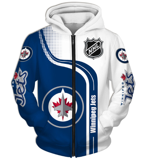 Winnipeg Jets Half Color 3D Printed Zipper Hoodie Jacket