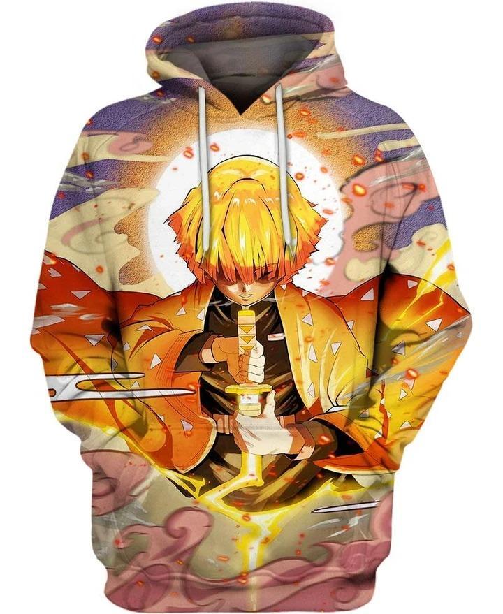 Zenitsu Agatsuma - Demon Slayer - Kimetsu No Yaiba 3D Pullover Hoodie V10